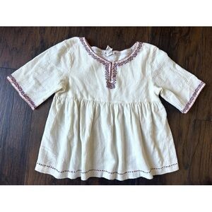 Bonpoint girls Sz 12 Blouse with Red Embroidery BOHO Tunic White/Cream Top